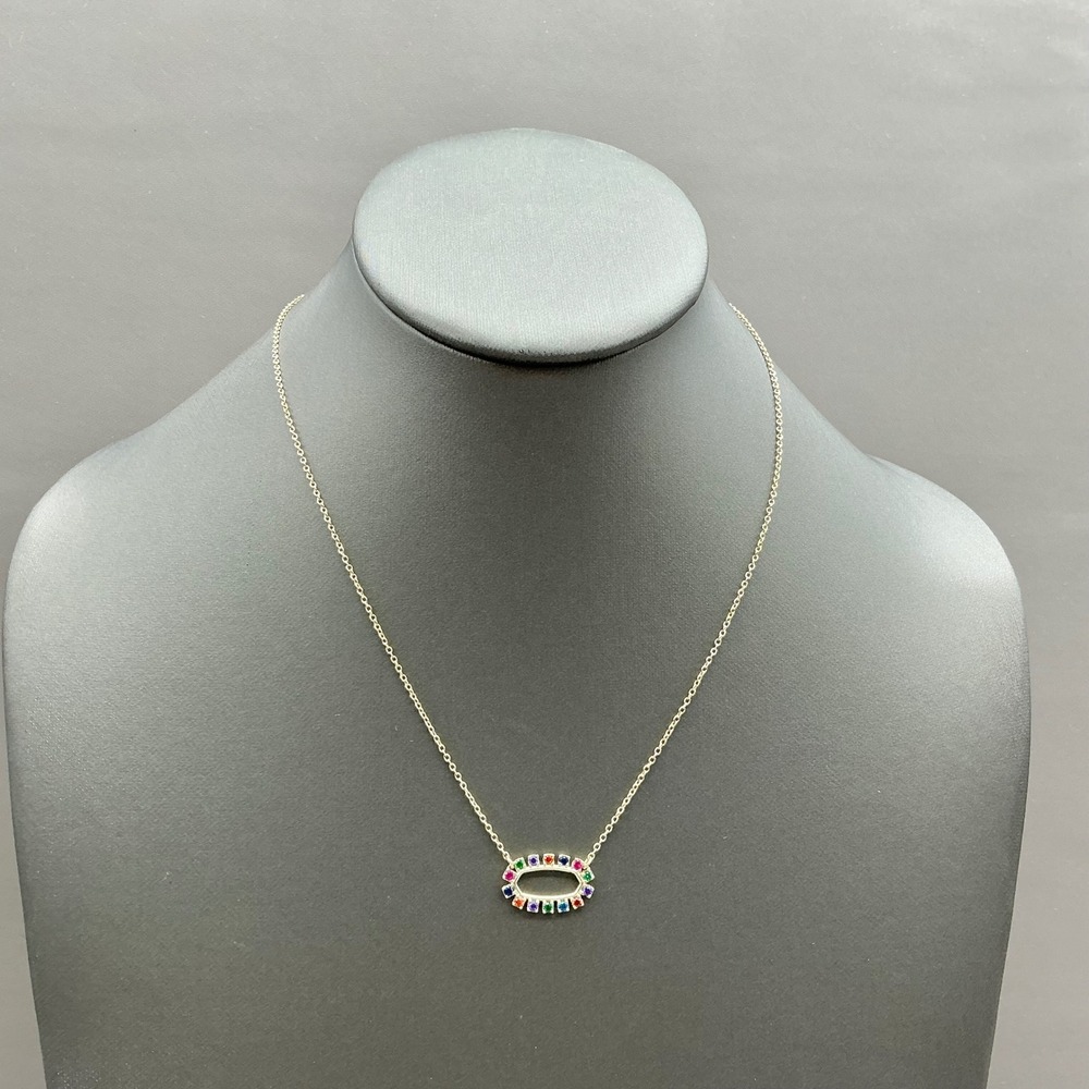 Kendra Scott Necklace Elisa Gold Tone Multicolor Crystal Open Frame Rainbow 17"